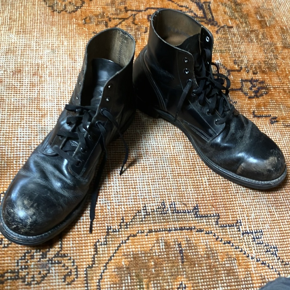 Mens Black Leather Military Leather Boots